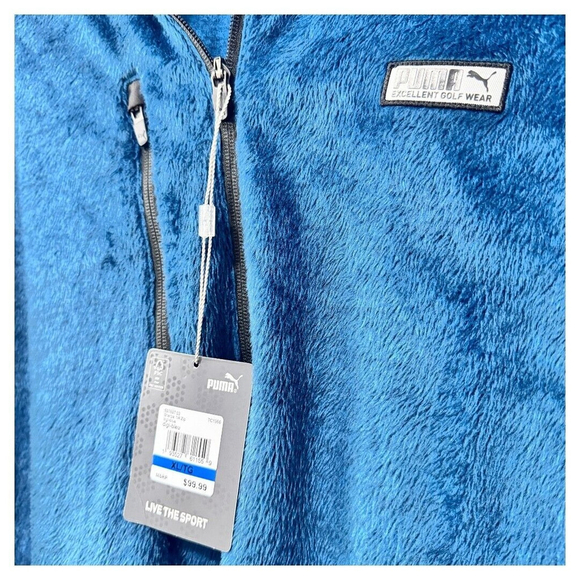 MENS XL SHERPA DARK AQUA BLUE PUMA LS ZIP UP SHIRT - NWT - Picture 2 of 5